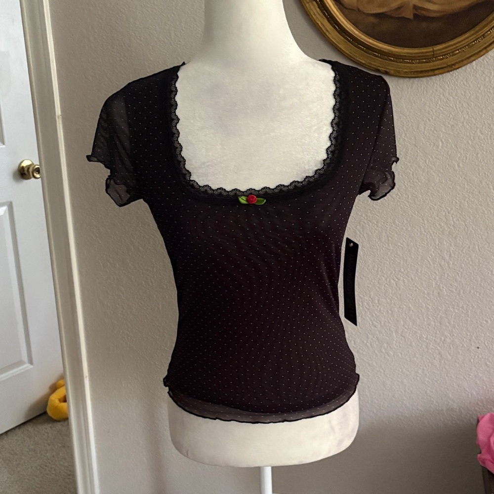 Madden girl sheer top with rose and lace details